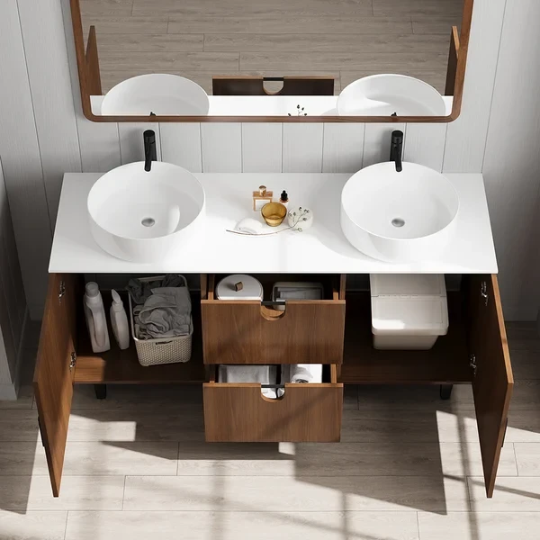 Teak Wood Freestanding Double Bathroom Vanity